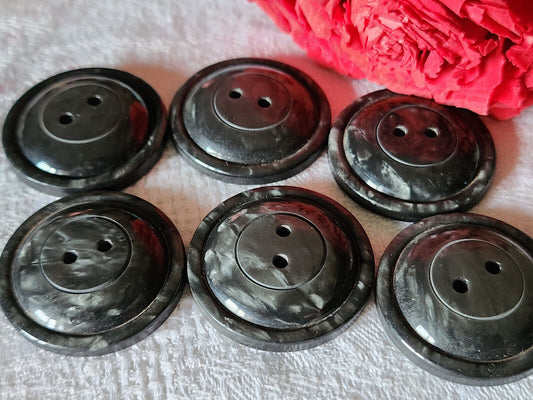 Lot 6 gros boutons ancien gris chiné  3 cm trous  ref 5233
