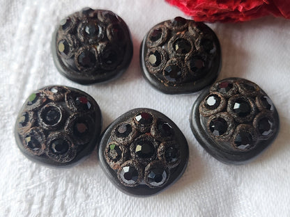 Lot  5 boutons vintage parurier resine strass  marron à pied  1,8 cm ref 5821