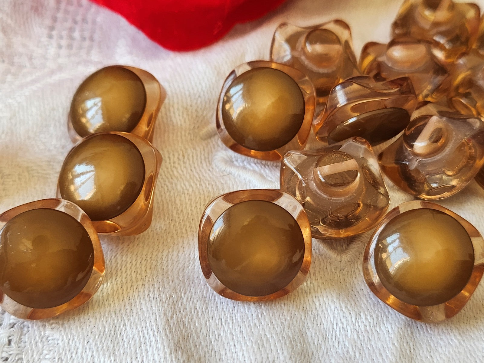 Lot 8 boutons vintage marron bord transparent superbe 1,5 cm ref 6084