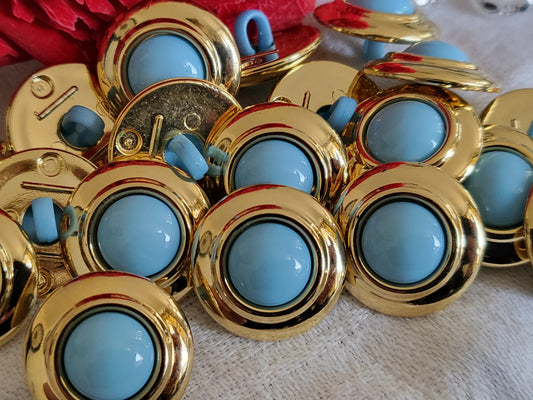 Lot 10 boutons bleu doré pied année 2000 diamètre 1,7 cm ref 5529