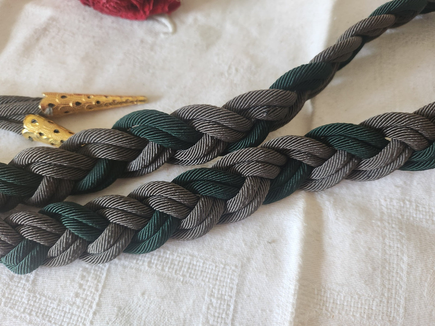 Ceinture ancienne vintage tréssée gris vert reglable  B9