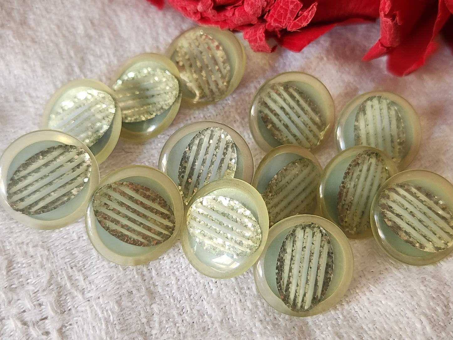 Lot 12 boutons vintage bleu paillette à pied 1,5 cm superbe ref 2914