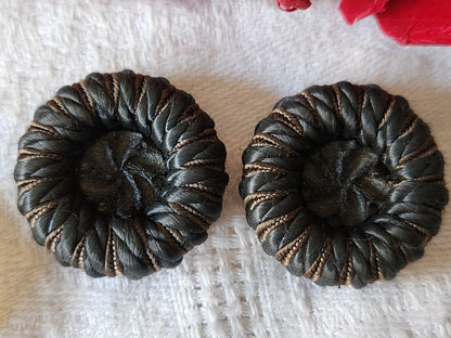Duo boutons vintage en  passementerie gris marron résine 2,4  cm G15E