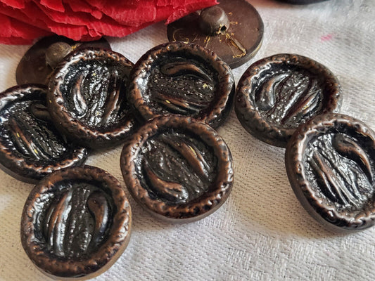 Lot 10 boutons vintage marron ovale texturé à pied 1,8 sur  2,1 cm ref 2665