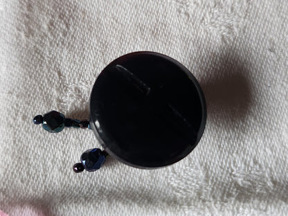 Gros bouton ancien en passementerie avec pendants perle bleu  2,4  cm G13F