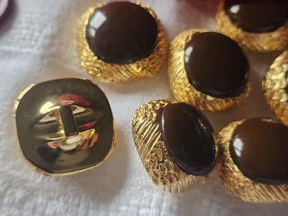 Lot 6 boutons vintage doré marron pied résine 2 cm ref 3199