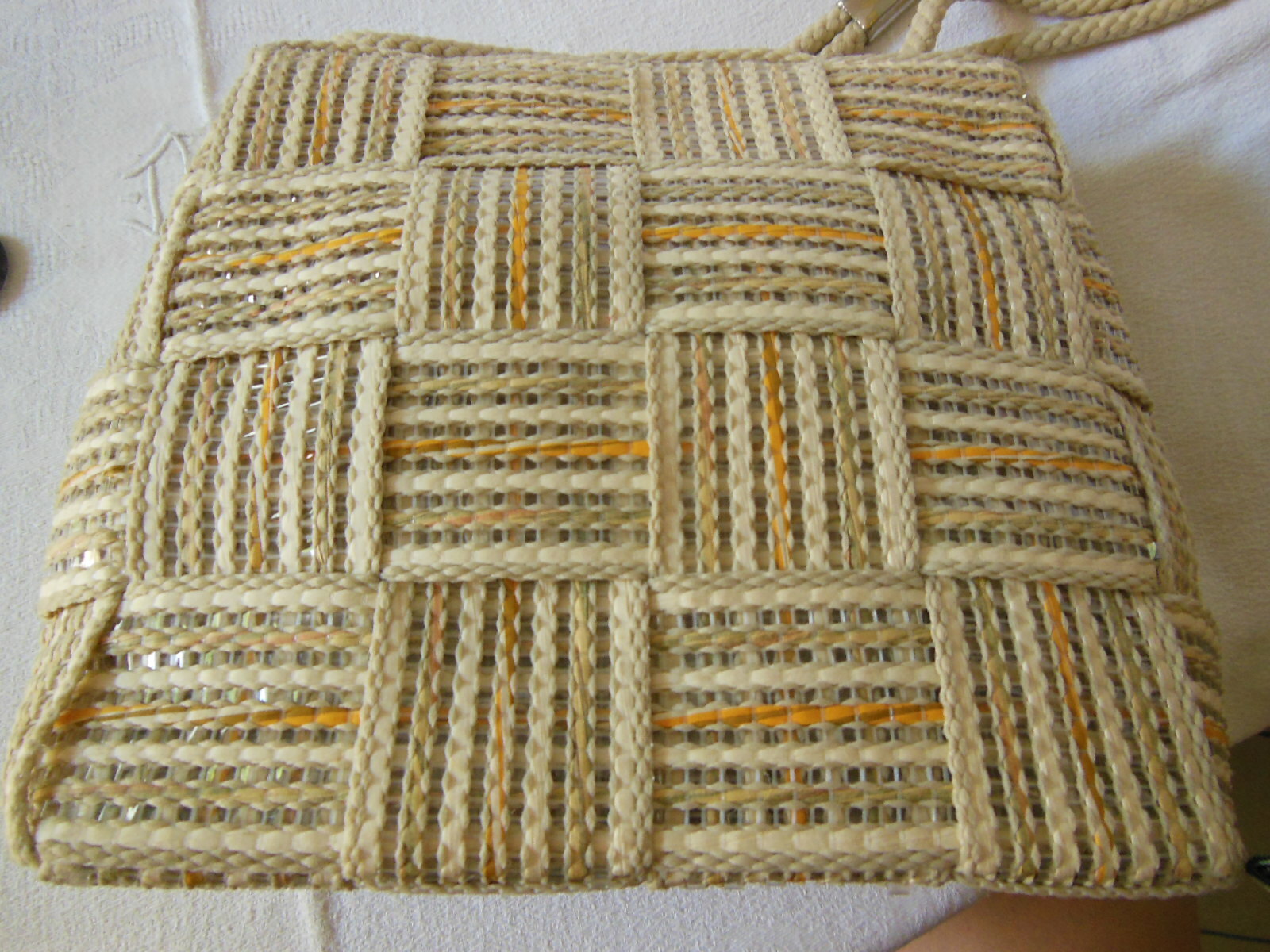 Ancien sac à main vintage Made in Italy été clair effet rafia bandoulière retro