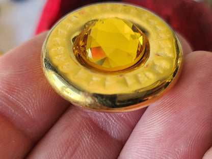 Gros bouton vintage en métal doré strass resine orange 2,6 cm G14B