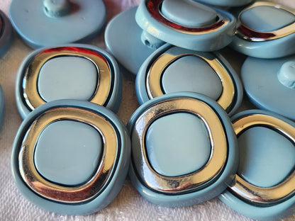Lot 6 boutons vintage bleu tendre acrylique argenté pied 2,4 cm ref 5332