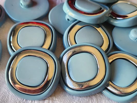 Lot 6 boutons vintage bleu tendre acrylique argenté pied 2,4 cm ref 5332