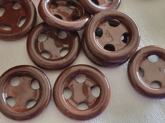 Lot 6 gros boutons vintage marron large trous  bord nacré 2,5 cm ref 925