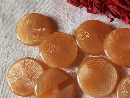 Lot 7 boutons vintage rose saumon strié pied plat 2,1 cm ref 1206
