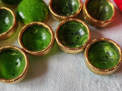 Lot 12 boutons vintage vert moucheté doré superbe 1,7 cm  ref 2180
