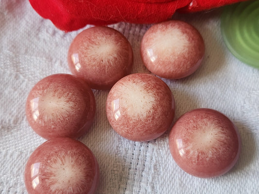 Lot 6 boutons vintage à pied rose creme demi sphere 1,7 cm ref 2142