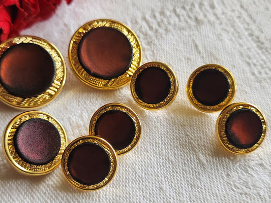 Lot 8 boutons vintage doré marron acrylique 1,2 cm à 2 cm ref 1215
