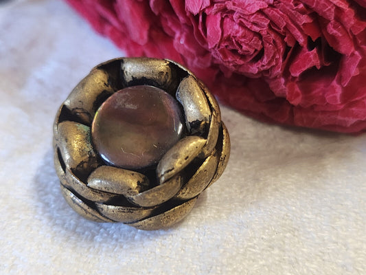 bouton ancien metal coeur en nacre pourtour effet ananas 2,3 cm G8B