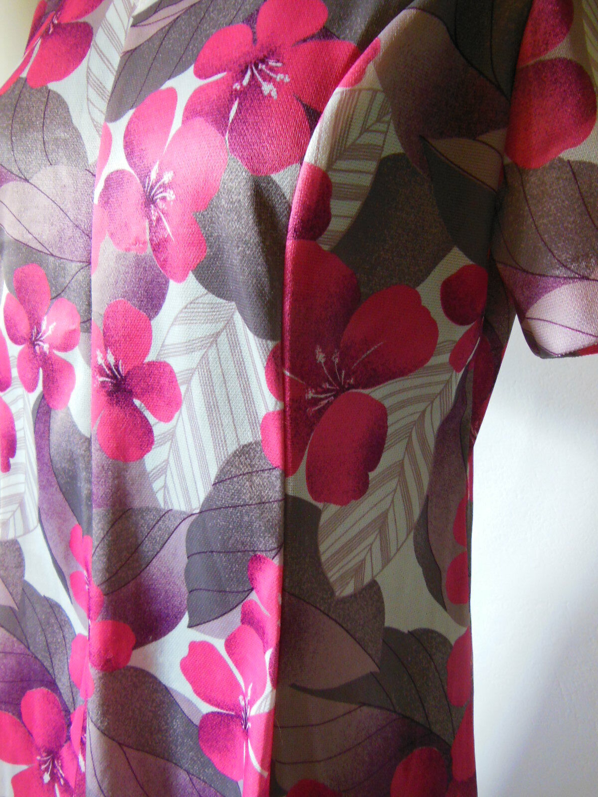 Pur vintage robe ancienne grosse fleur rose grise très légère 40 ?  B5
