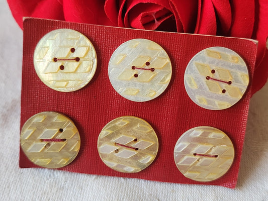 Rare petite plaque boutons anciens en nacre  1,7 cm  lot de 6 n°35