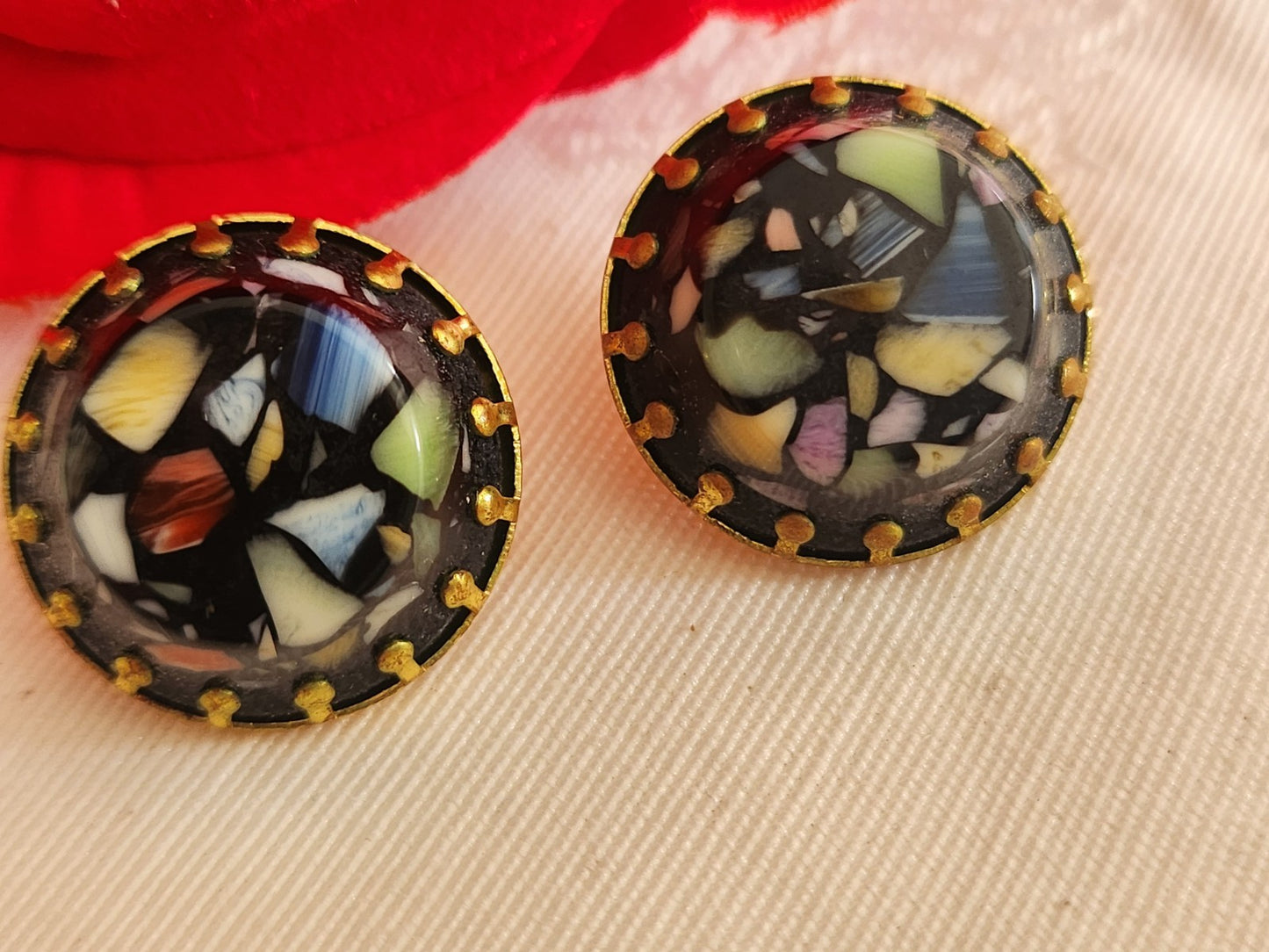Collection duo boutons anciens effet mosaïque  métal 1,8 cm multicolore  G12D