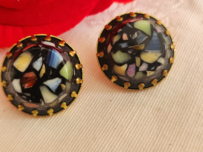 Collection duo boutons anciens effet mosaïque  métal 1,8 cm multicolore  G12D