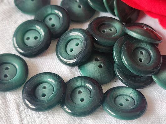 Lot 20 boutons vintage vert veiné doré trou 1,8 cm ref 4856