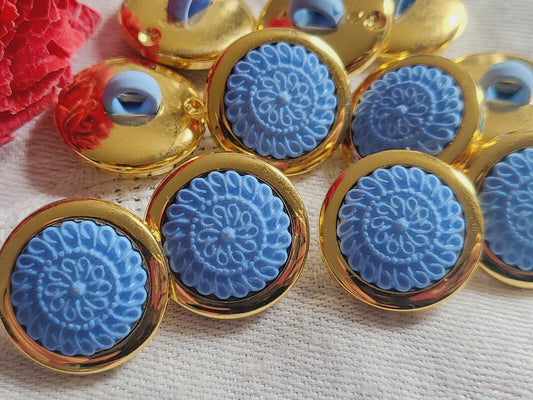 Lot 13  boutons vintage année 90 doré bleu acrylique pied 1,7 cm ref 5410