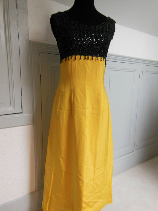 Pur vintage robe ancienne jaune sequin perlé quelques manque taille 36? B4