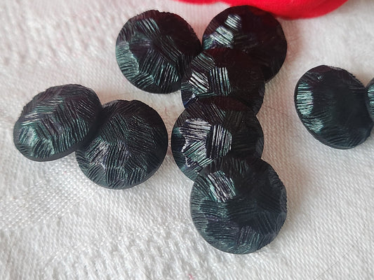 Lot 9 boutons vintage vert noir pied texturé 1,7 cm ref 878