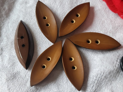 Lot 6 longs et étroits boutons vintage marron  4,6 cm sur 1,6 cm ref 5738