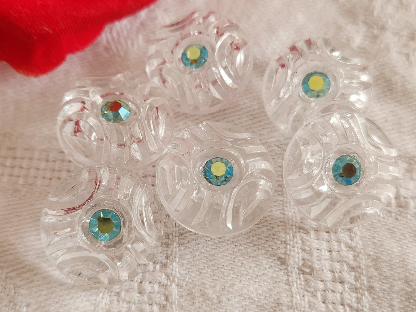 Lot 6 boutons vintage en verre transparent strass  17 mm ou 1,7 cm ref 6435