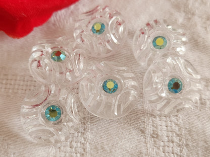 Lot 6 boutons vintage en verre transparent strass  17 mm ou 1,7 cm ref 6435