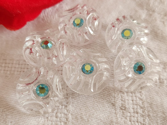Lot 6 boutons vintage en verre transparent strass  17 mm ou 1,7 cm ref 6435