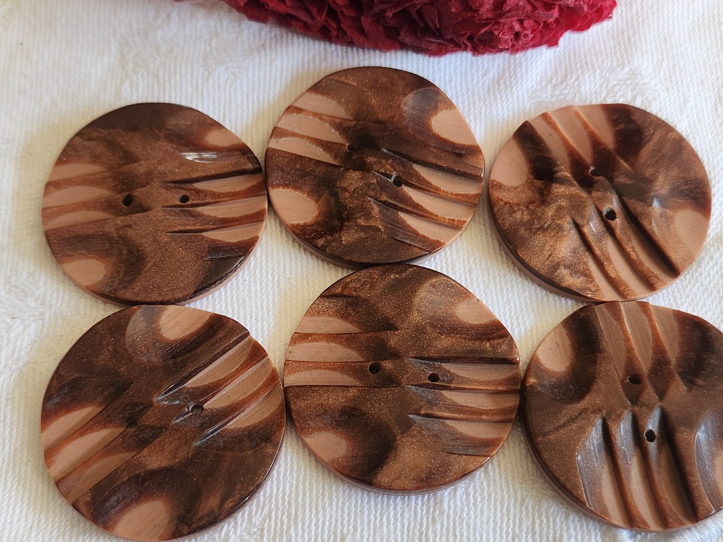 Lot 6 gros boutons anciens art deco bicolore 3,1 cm ref 1467