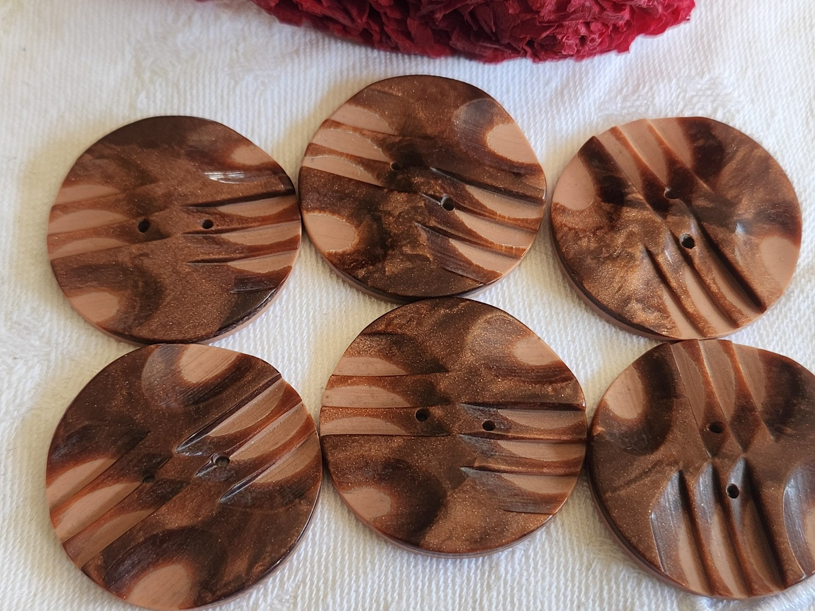 Lot 6 gros boutons anciens art deco bicolore 3,1 cm ref 1467