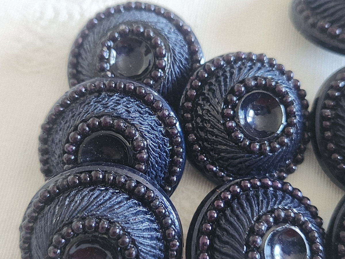 Lot 6 gros boutons vintage à pied perlé bleu superbe 2,7 cm ref 6179