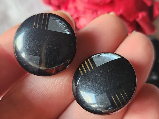 Lot 6 superbe boutons vintage noir  incluson nacré gris pied 2,2 cm ref 2420