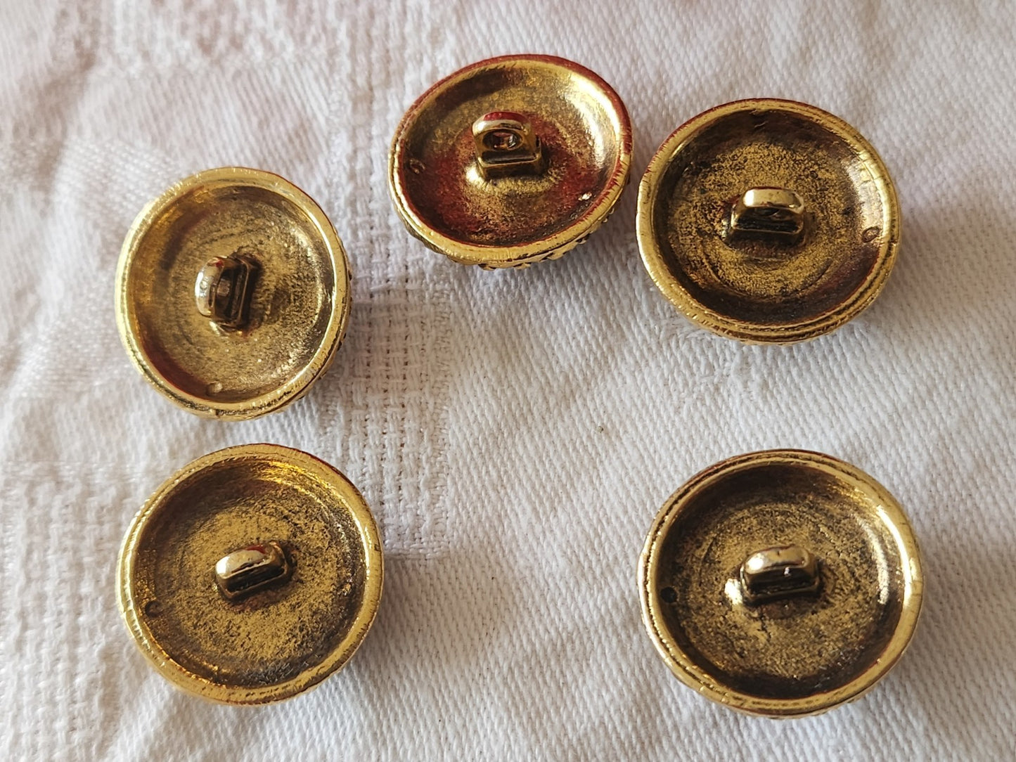 Lot 5 boutons vintage  métal coeur bleu  doré 2,2 cm pied  22 mm ref 6418