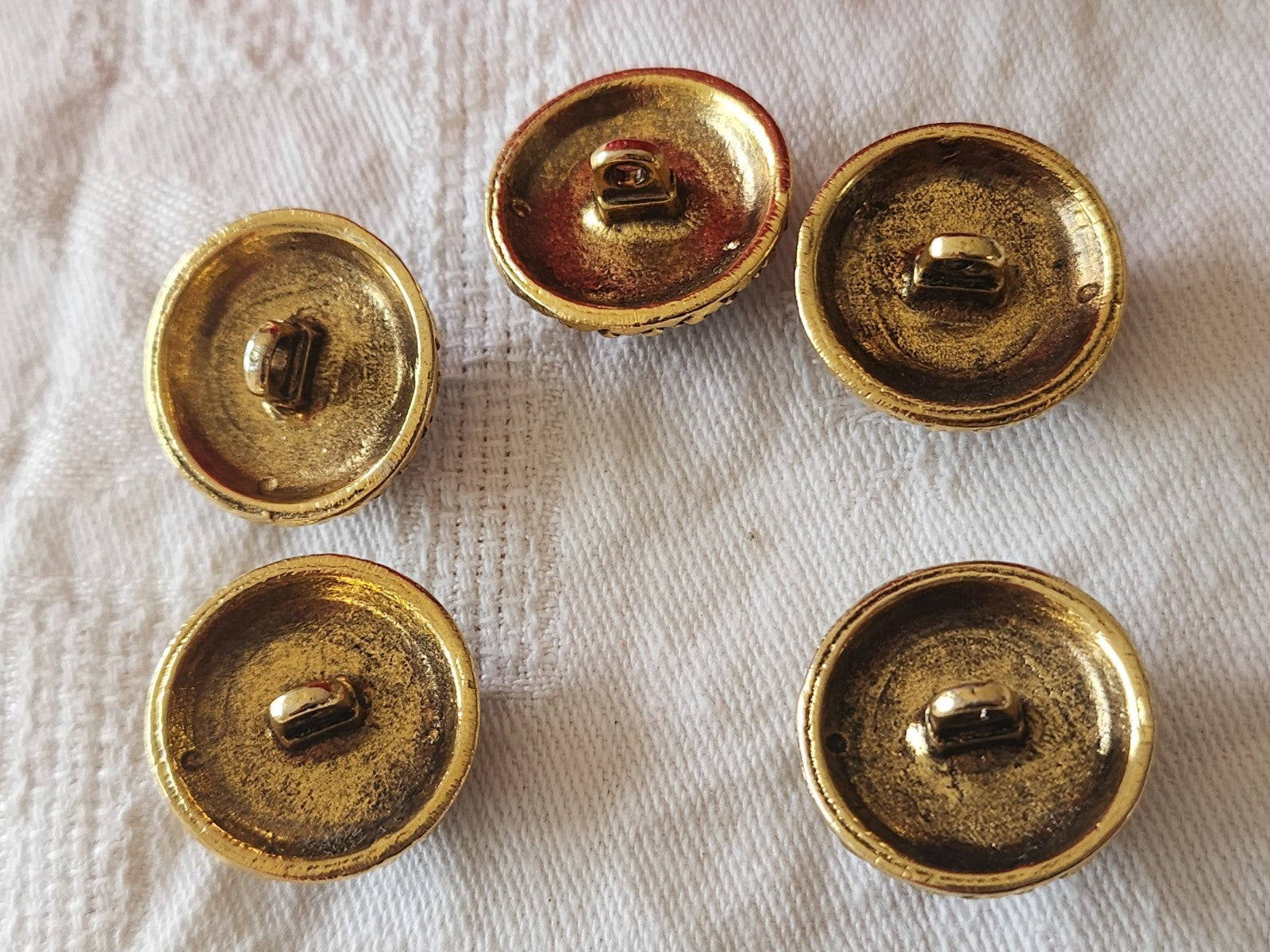 Lot 5 boutons vintage  métal coeur bleu  doré 2,2 cm pied  22 mm ref 6418