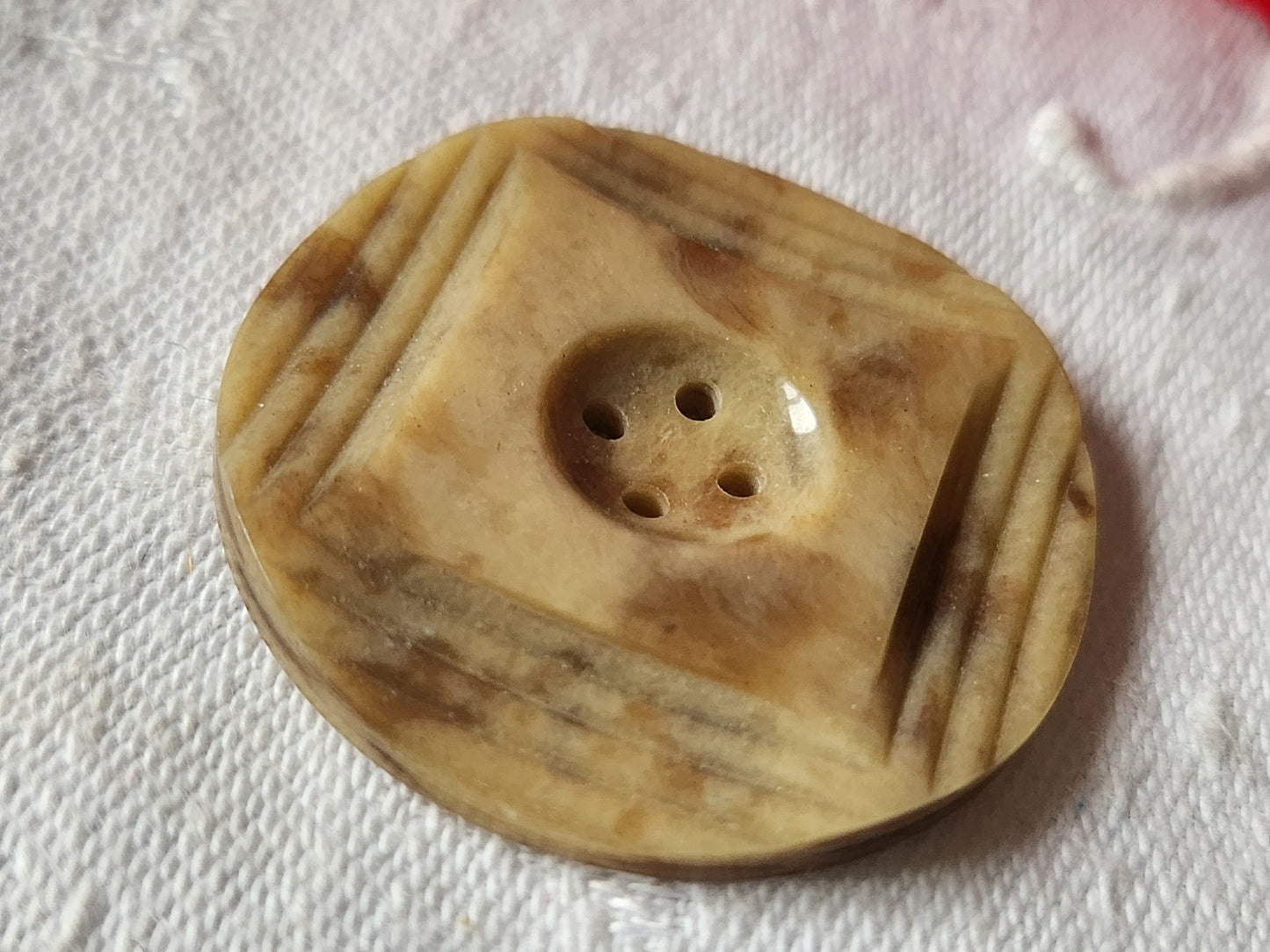Gros bouton ancien galalithe jaspé collection art deco 3,6 cm G13S