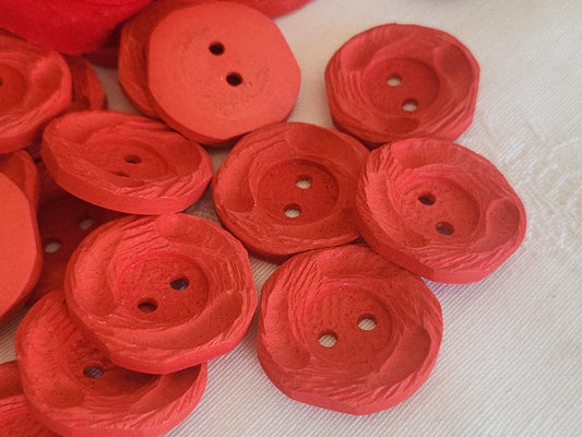 Lot 6 gros boutons vintage rouge mat sculpté trous 2,8 cm 28 mm ref 6268 **