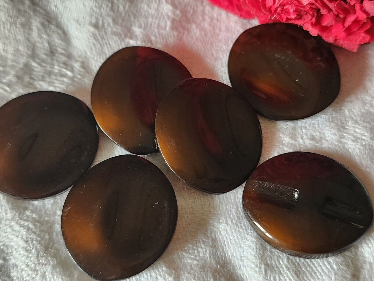 Lot 6 boutons vintage marron ovale 2,4 cm sur 2,7 cm ref 2020