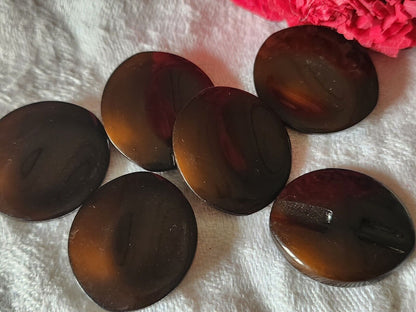 Lot 6 boutons vintage marron ovale 2,4 cm sur 2,7 cm ref 2020