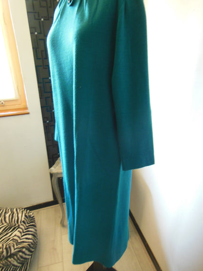Pur vintage robe bleu paon manche longue hiver taille 42/44 ? B1