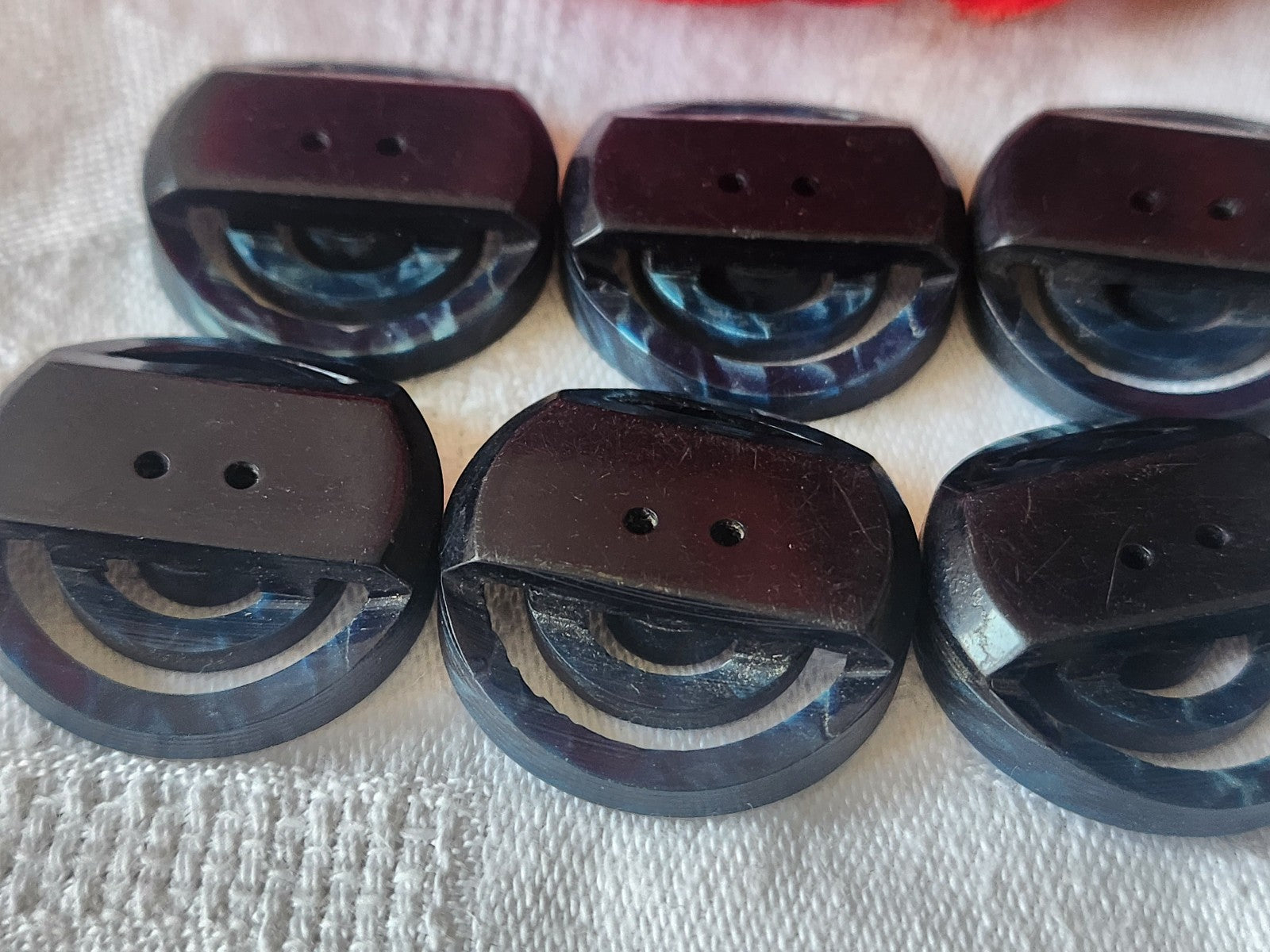 Lot  6 gros boutons anciens art deco bicolore ajouré bleu 2,7 cm ref 1419
