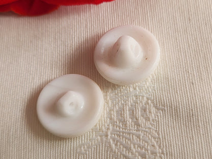 Duo boutons anciens en verre vintage blanc mordoré 1,7/1,8 cm G7C