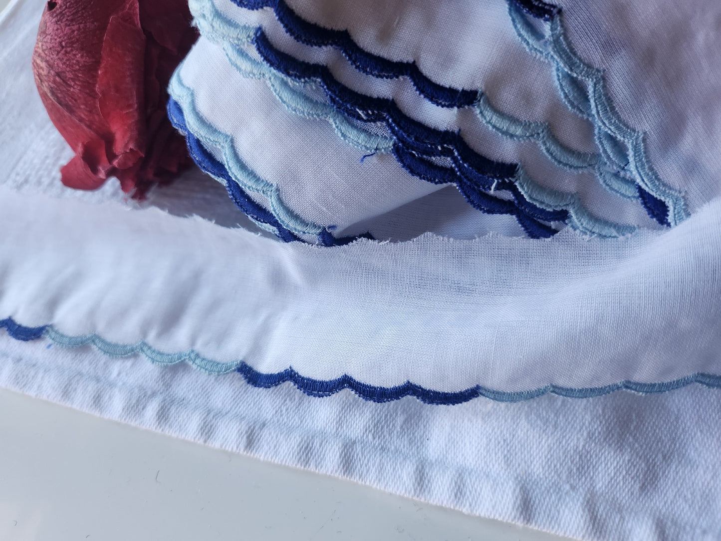 Galon vintage bordure feston bleu 3 mètres sur 4  cm A3