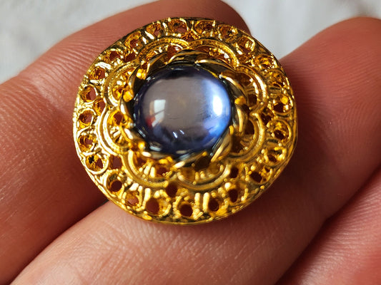 Bouton vintage effet strass metal bleu 2,3 cm pied bijoux G17D