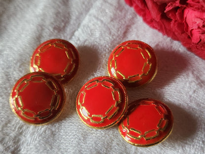 Lot 5 boutons vintage en métal doré rouge  hyper léger 1,5 cm ref 3021