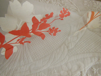 Coupon tissu luxe superbe voilage blanc orange blanc 93 cm sur 1 m 09 B6