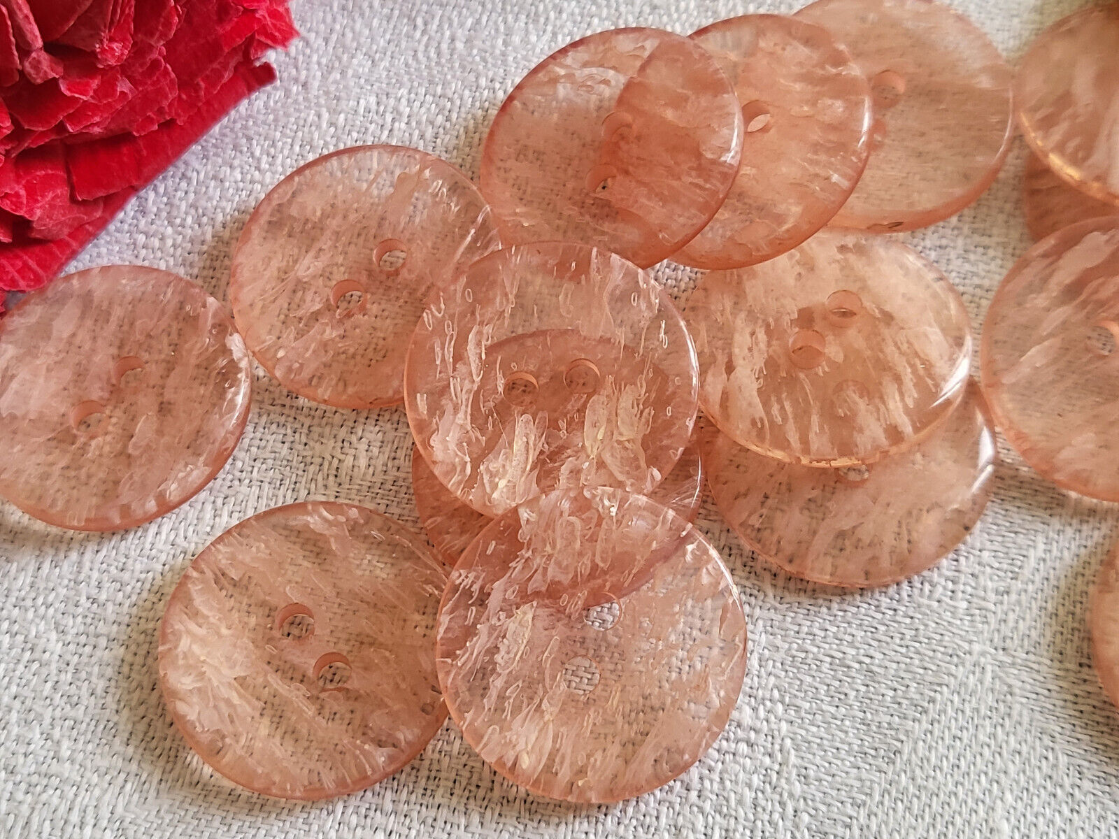 Lot 10 ou 14 boutons vintage rose transparent veiné  2 cm ou 2,2 cm à trous